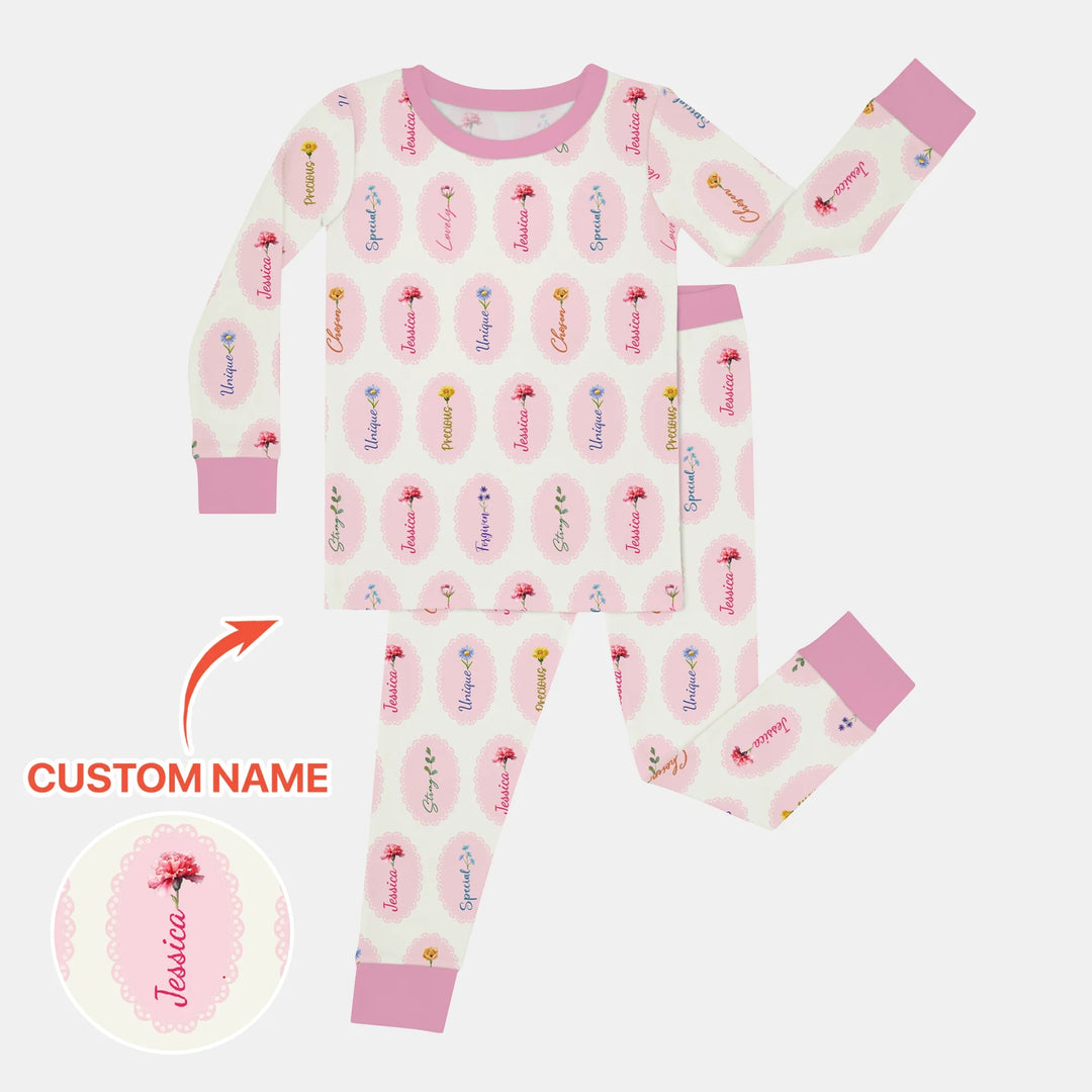 God Says I Am Birthmonth Flowers Custom Name Bamboo Two Piece Long Sleeve Pajama Set