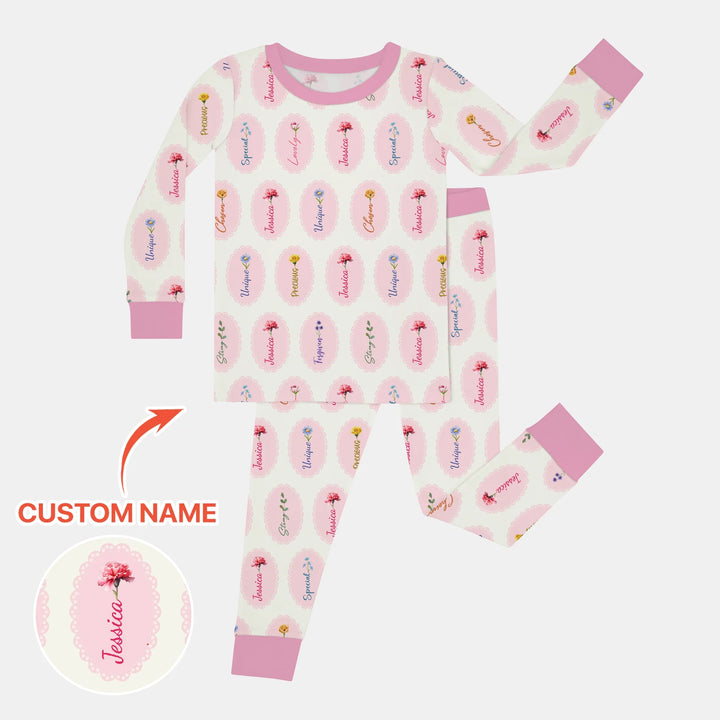 God Says I Am Birthmonth Flowers Custom Name Bamboo Two Piece Long Sleeve Pajama Set