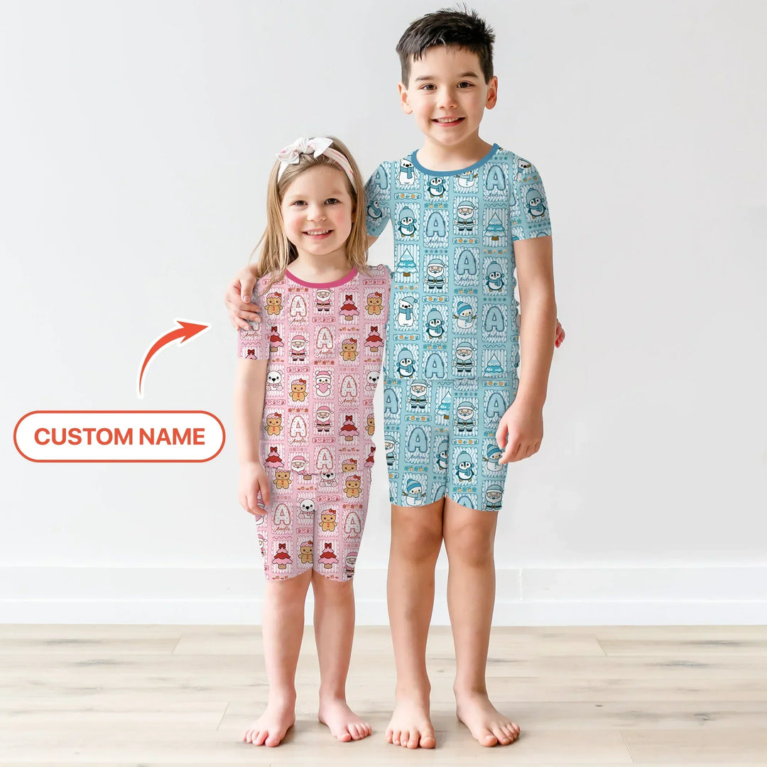 Custom Name Winter Wonderland Bamboo Two Piece Short Sleeve Shorts Pajama Set