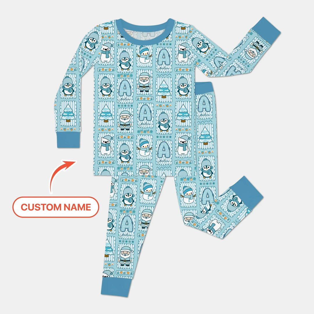 Custom Name Winter Wonderland Bamboo Two Piece Long Sleeve Pajama Set
