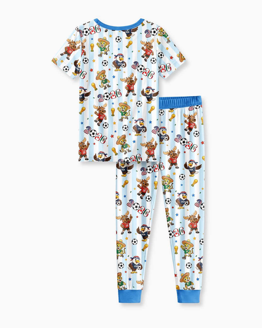 Striped Cute Mascots Soccer Cup 2026 Bamboo Two Piece Short Sleeve Pajama Set