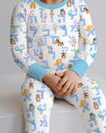 Hebrew Animal Alphabet Bamboo Two Piece Long Sleeve Pajama Set
