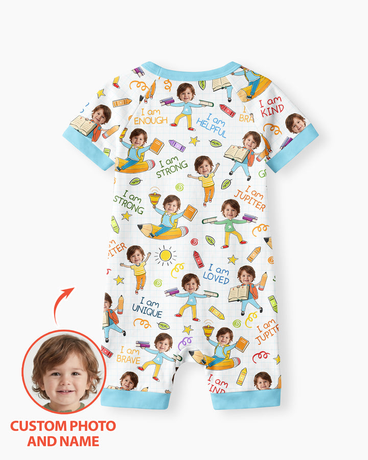 Custom Photo Kid Affirmations I Am Kind Bamboo Shorty Zippy