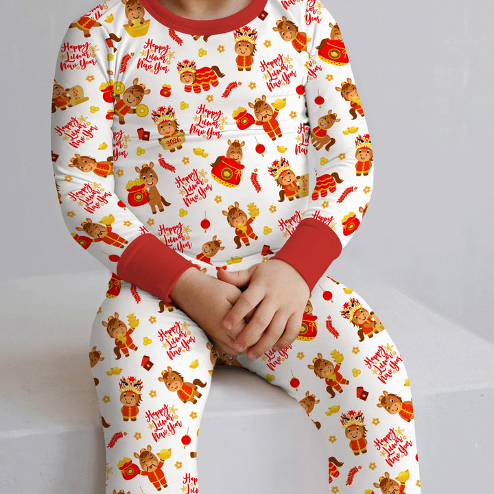 Year of the Horse Bamboo Two Piece Long Sleeve Pajama Set