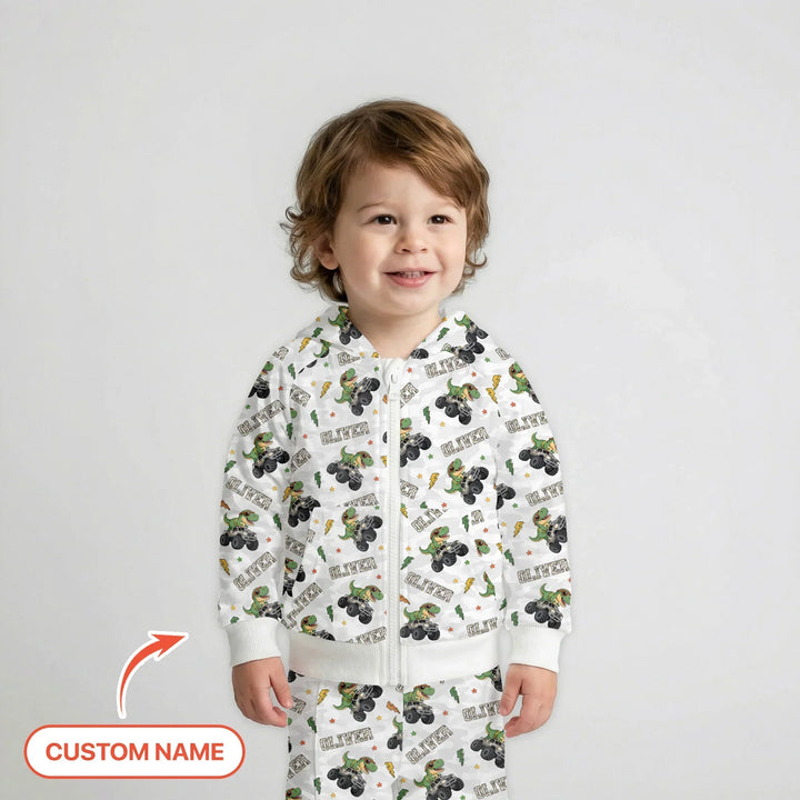 Custom Name Camo Trucker Dino Bamboo Zip Hoodie