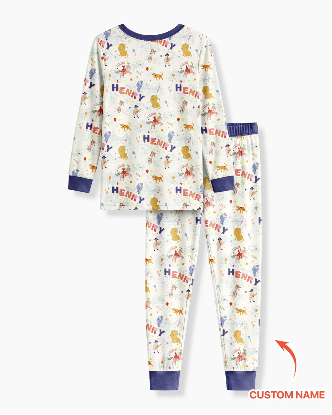 Custom Name Circus Toile Bamboo Two Piece Long Sleeve Pajama Set