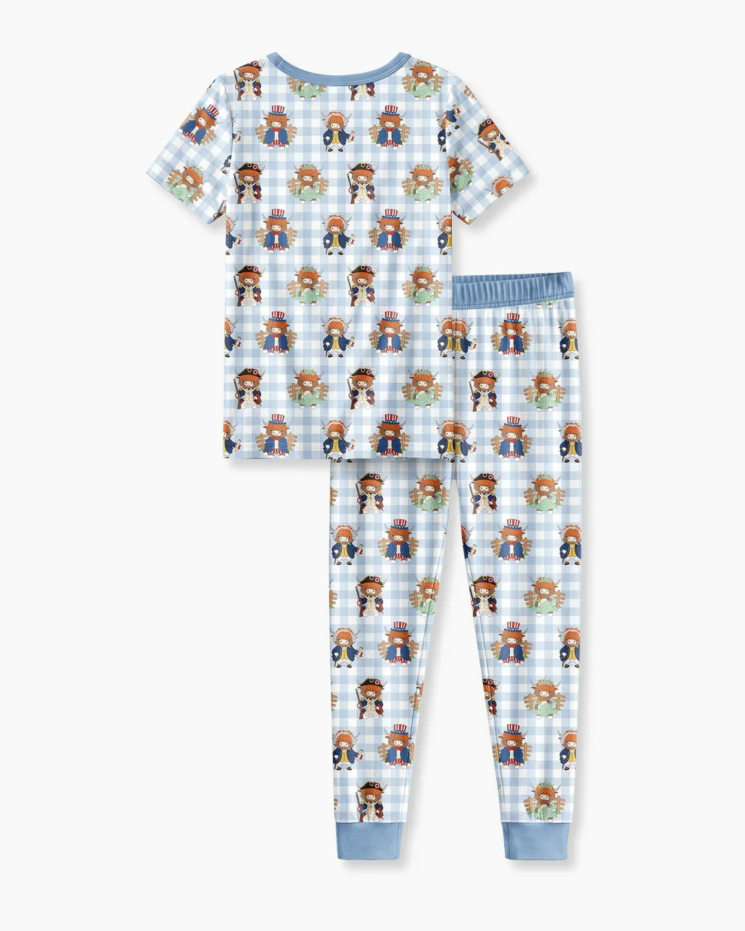 Patriotic 4th of July Highland Cow Bamboo Two Piece Short Sleeve Pajama Set