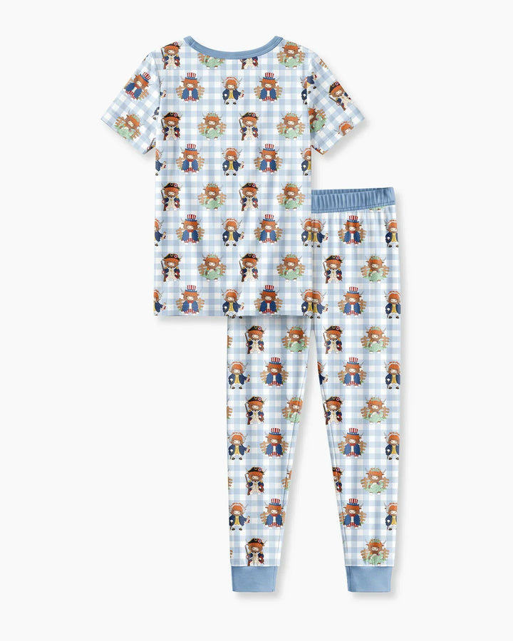 Patriotic 4th of July Highland Cow Bamboo Two Piece Short Sleeve Pajama Set