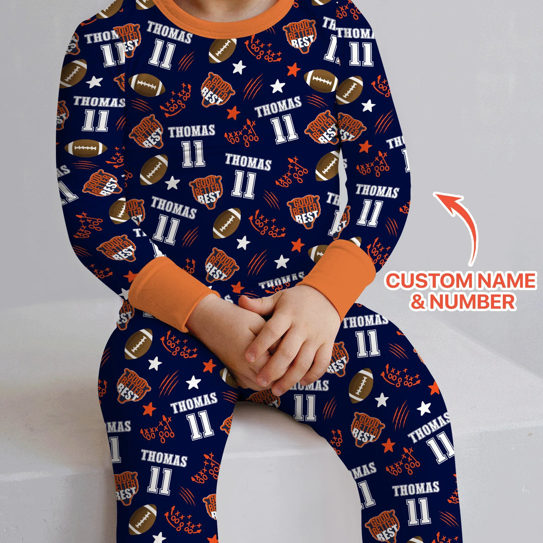 Custom Name Football Good Better Best Bamboo Two Piece Long Sleeve Pajama Set