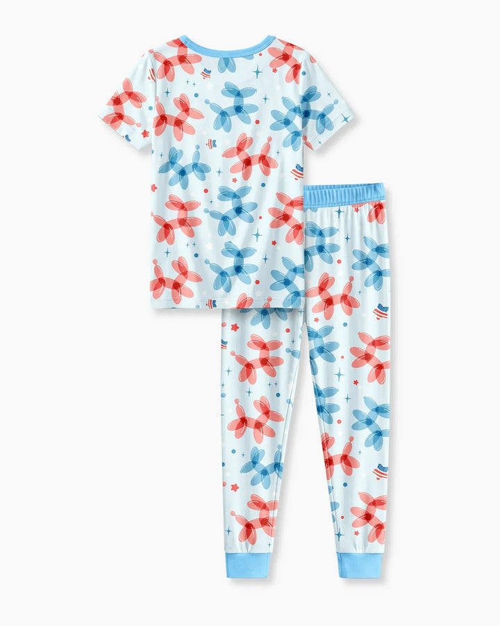 American Balloon Dog Party Bamboo Two Piece Short Sleeve Pajama Set