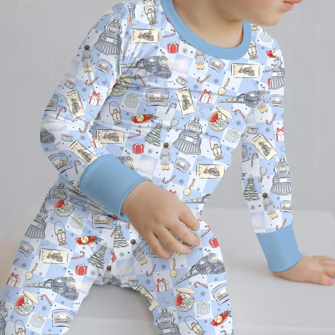 Christmas Train Bamboo Two Piece Long Sleeve Pajama Set