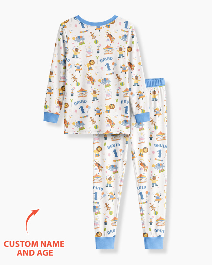 Custom Name Birthday Circus Bamboo Two Piece Long Sleeve Pajama Set