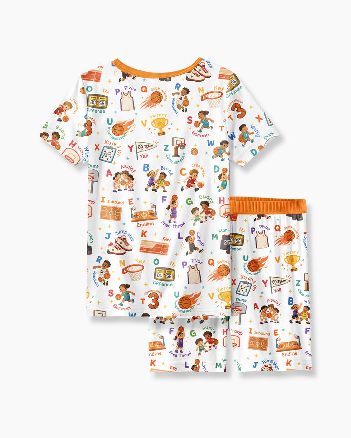 Basketball Alphabet Bamboo Two Piece Short Sleeve Shorts Pajama Set