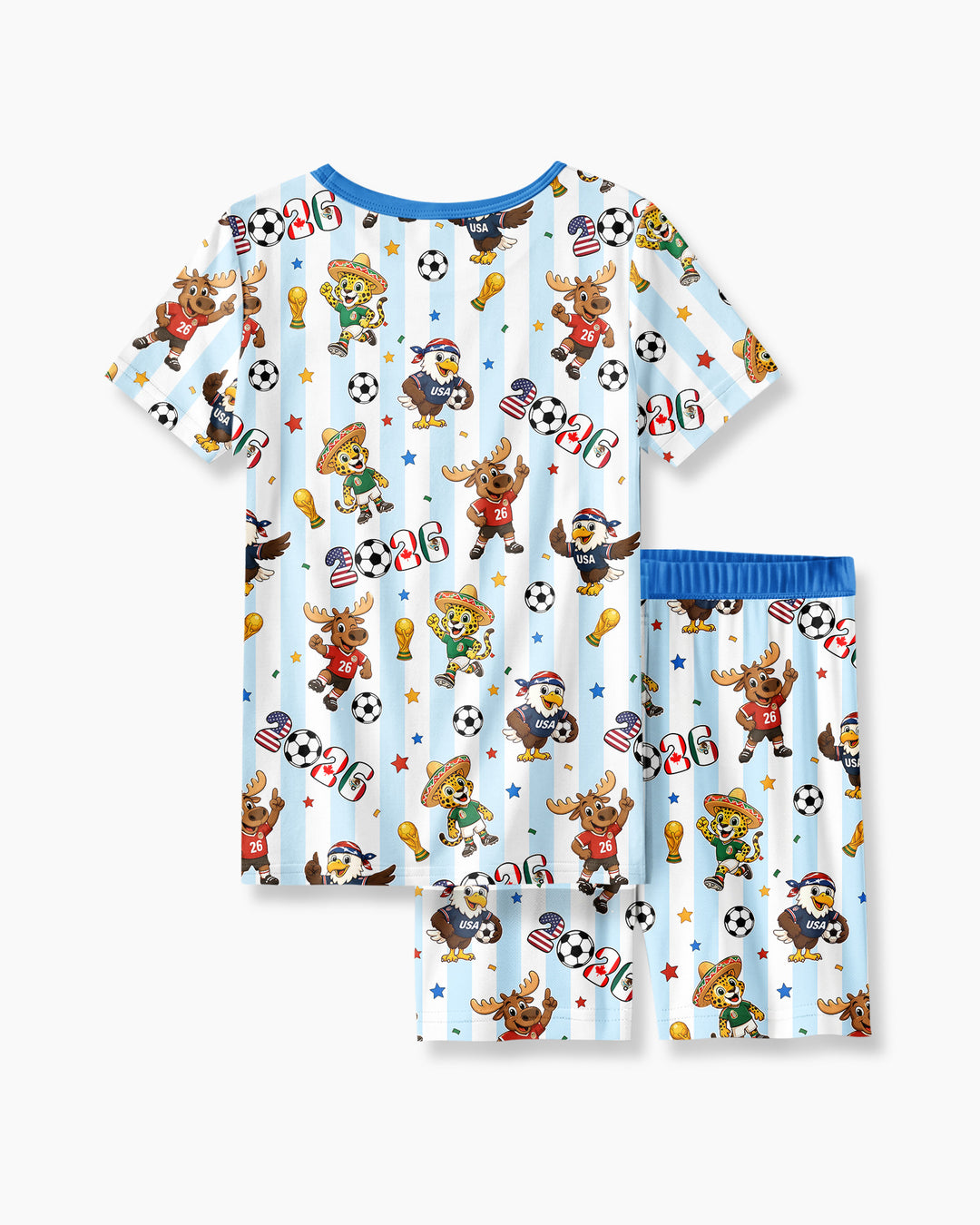 Striped Cute Mascots Soccer Cup 2026 Bamboo Two Piece Short Sleeve Shorts Pajama Set
