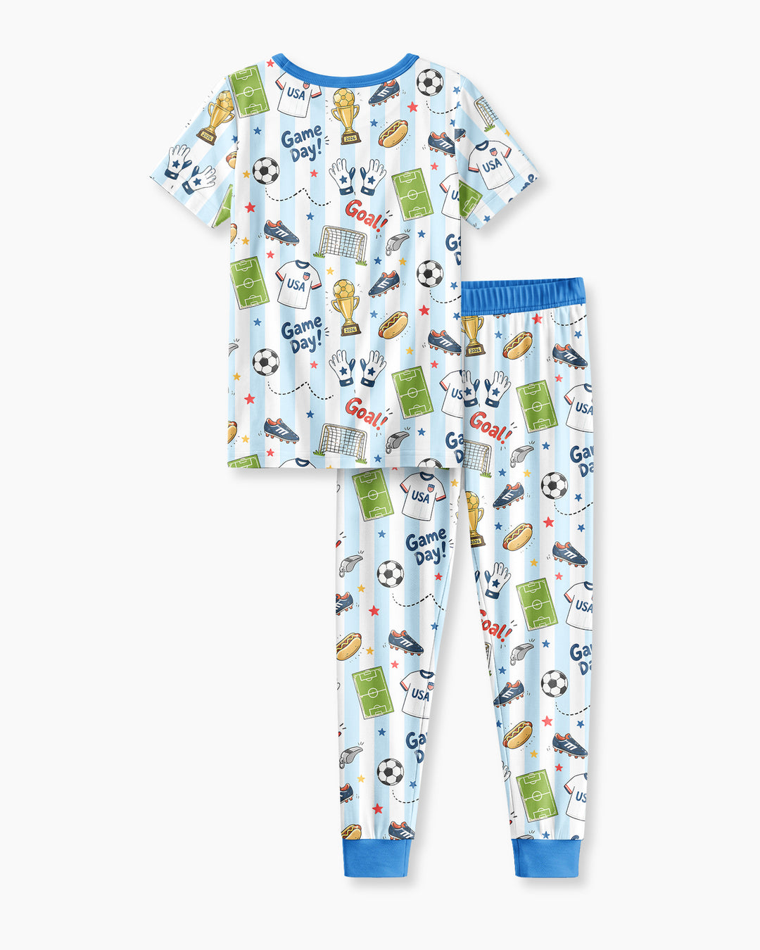 Striped Soccer Game Day Family Matching Bamboo Two Piece Short Sleeve Pajama Set
