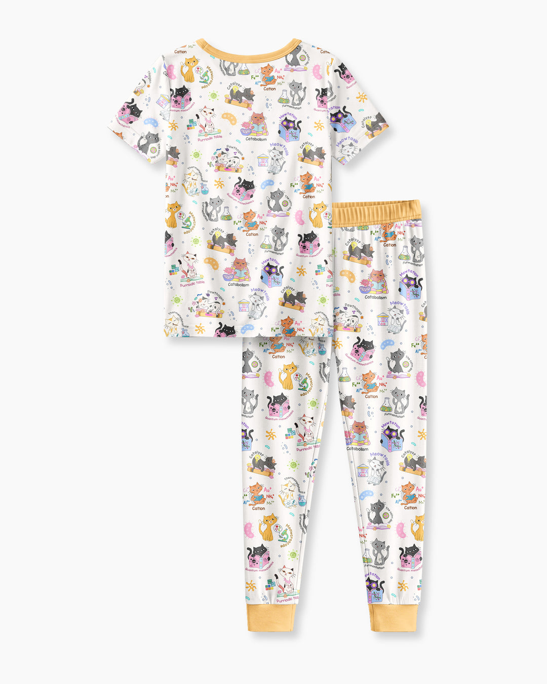 Funny Cat Love Scientist Bamboo Two Piece Short Sleeve Pajama Set