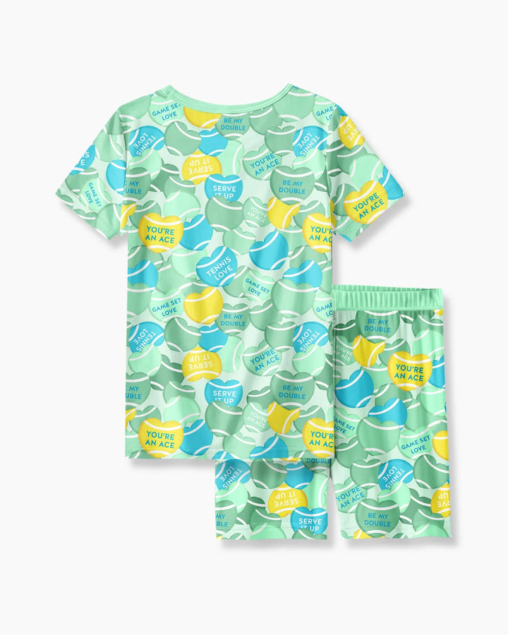 Tennis Candy Family Matching Bamboo Two Piece Short Sleeve Shorts Pajama Set