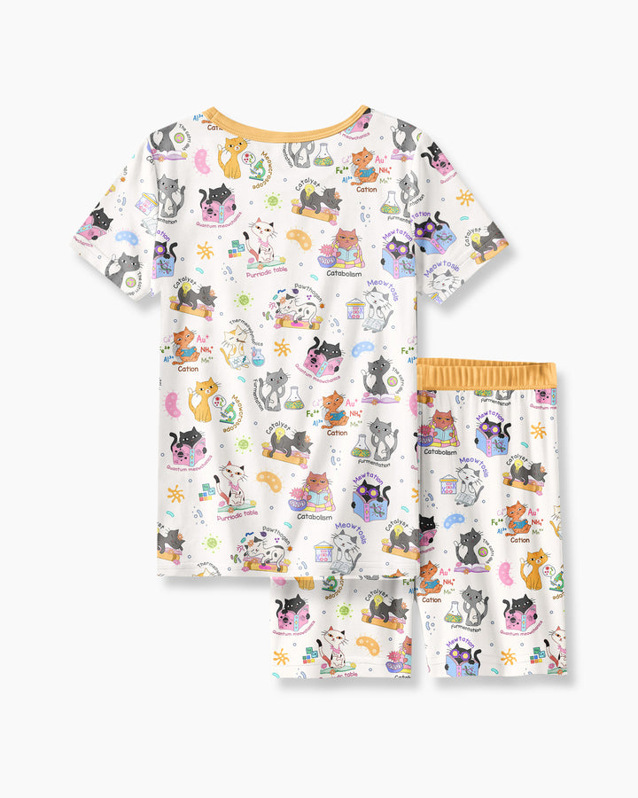 Funny Cat Love Scientist Bamboo Two Piece Short Sleeve Shorts Pajama Set