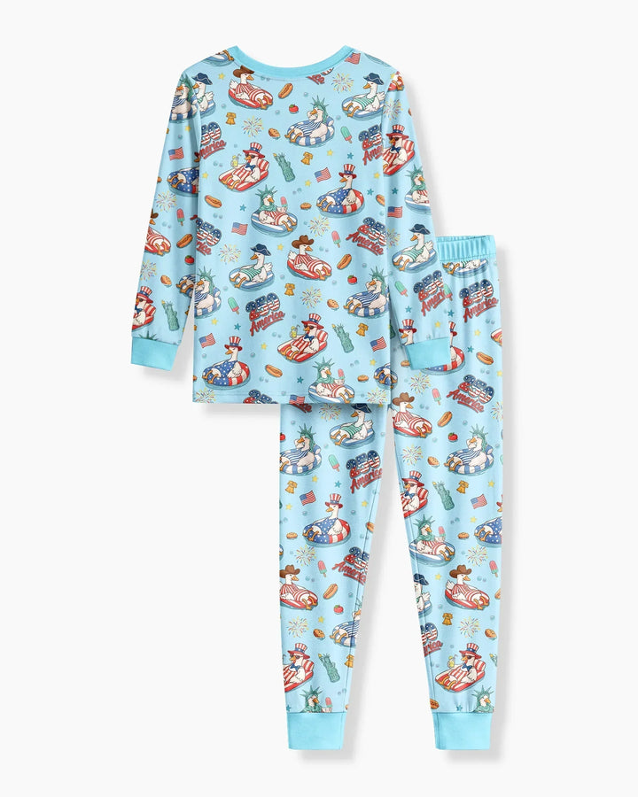 250 America Patriotic Goose Family Matching Bamboo Two Piece Long Sleeve Pajama Set