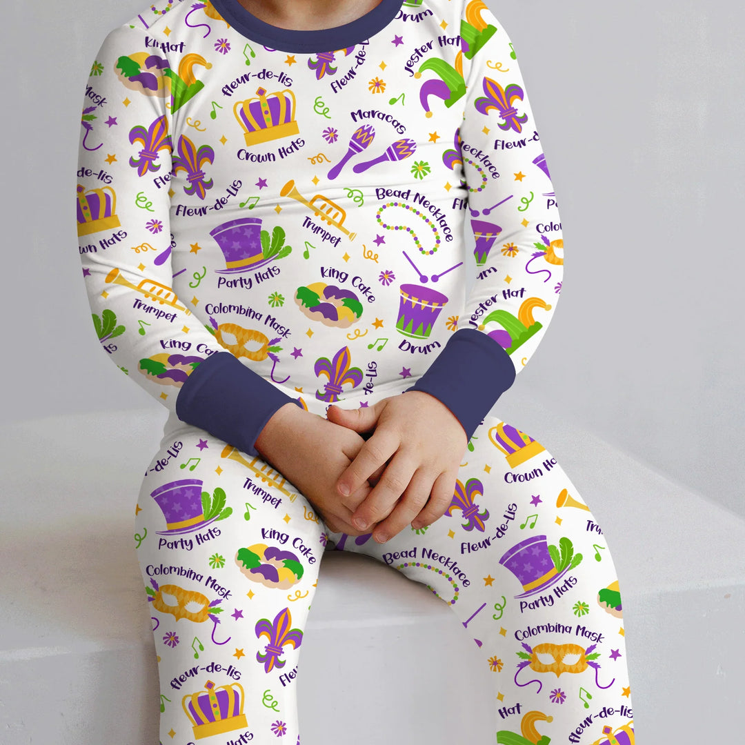Mardi Gras Family Matching Bamboo Two Piece Long Sleeve Pajama Set