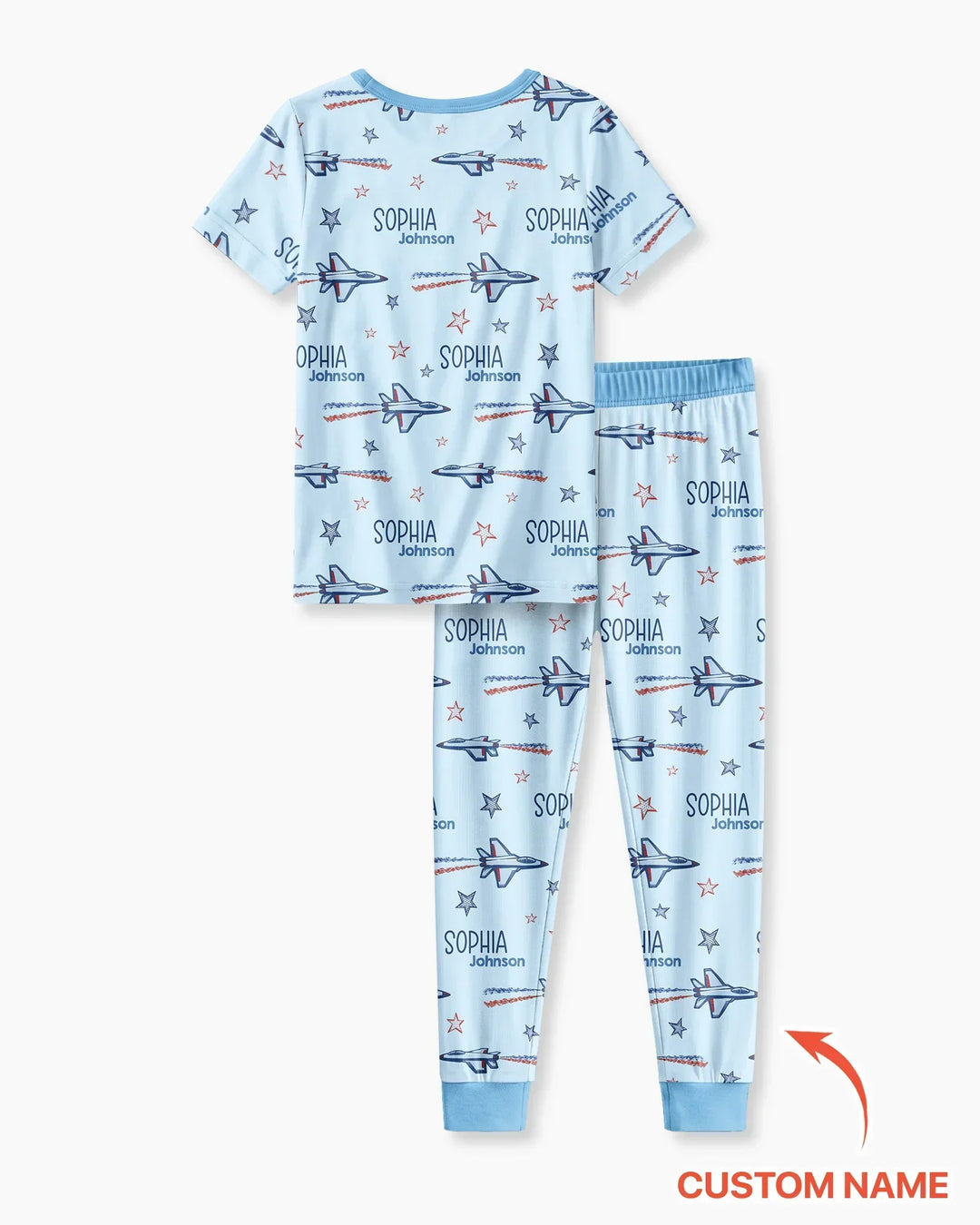 Patriotic American Flag Jet Fighter Bamboo Two Piece Short Sleeve Pajama Set