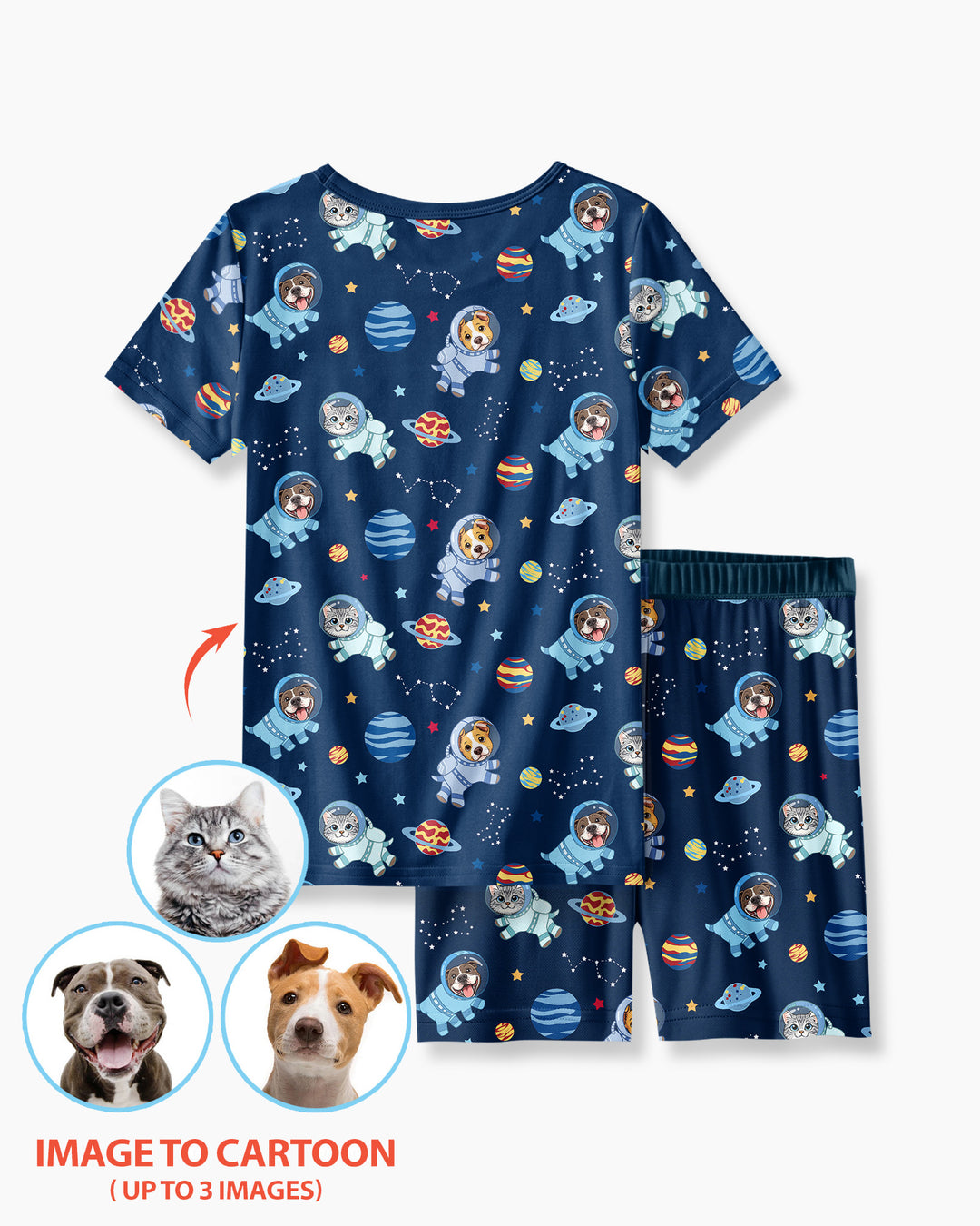 Astronaut Custom Pet Image Family Matching Bamboo Two Piece Short Sleeve Shorts Pajama Set