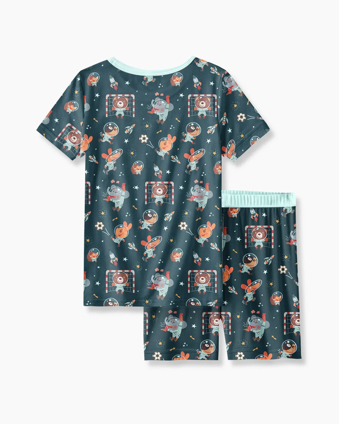 Space Soccer Bamboo Two Piece Short Sleeve Shorts Pajama Set