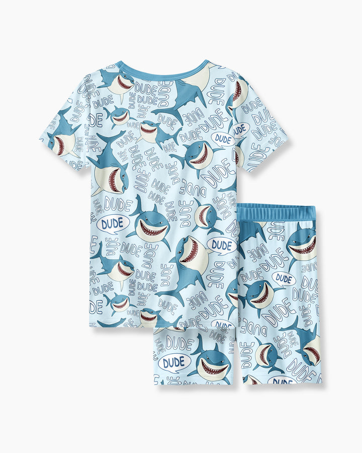 Dude Shark Bamboo Two Piece Short Sleeve Shorts Pajama Set