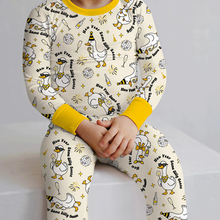 New Year Silly Goose Bamboo Two Piece Long Sleeve Pajama Set