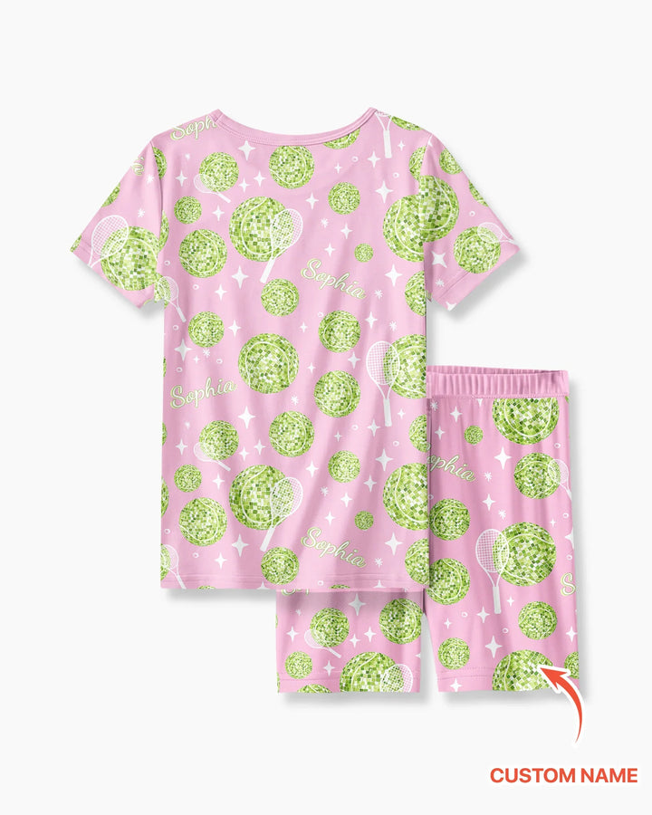 Tennis Disco Girl Party Matching Bamboo Two Piece Short Sleeve Shorts Pajama Set