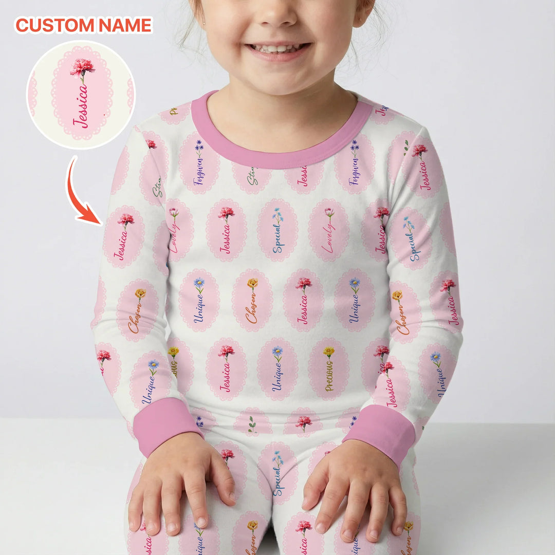 God Says I Am Birthmonth Flowers Custom Name Bamboo Two Piece Long Sleeve Pajama Set