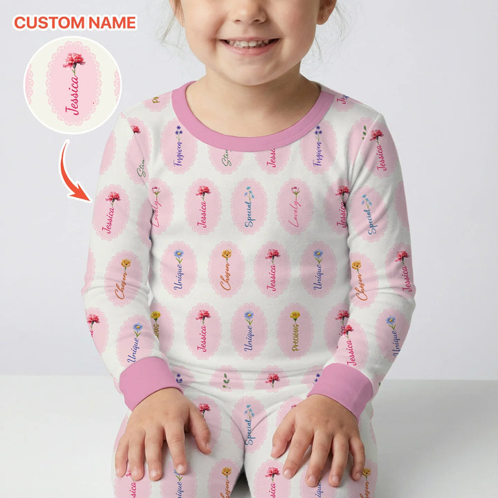 God Says I Am Birthmonth Flowers Custom Name Bamboo Two Piece Long Sleeve Pajama Set