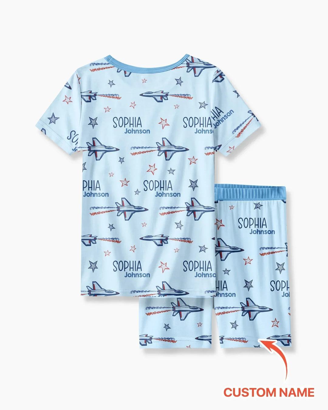 Patriotic American Flag Jet Fighter Bamboo Two Piece Short Sleeve Shorts Pajama Set