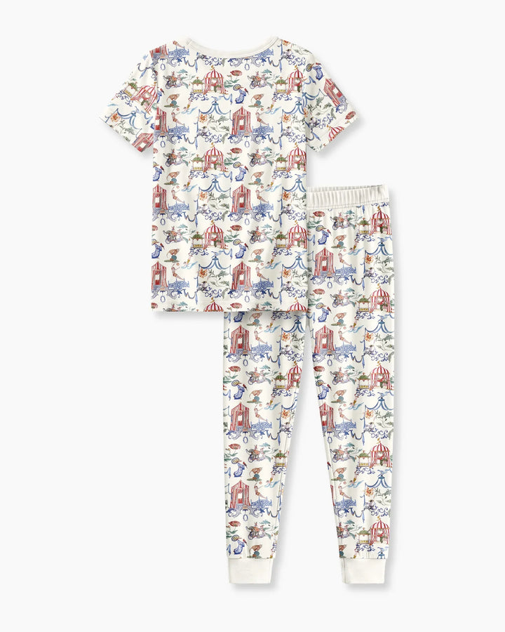 Vintage Lousiana Circus Toile Family Matching Bamboo Two Piece Short Sleeve Pajama Set
