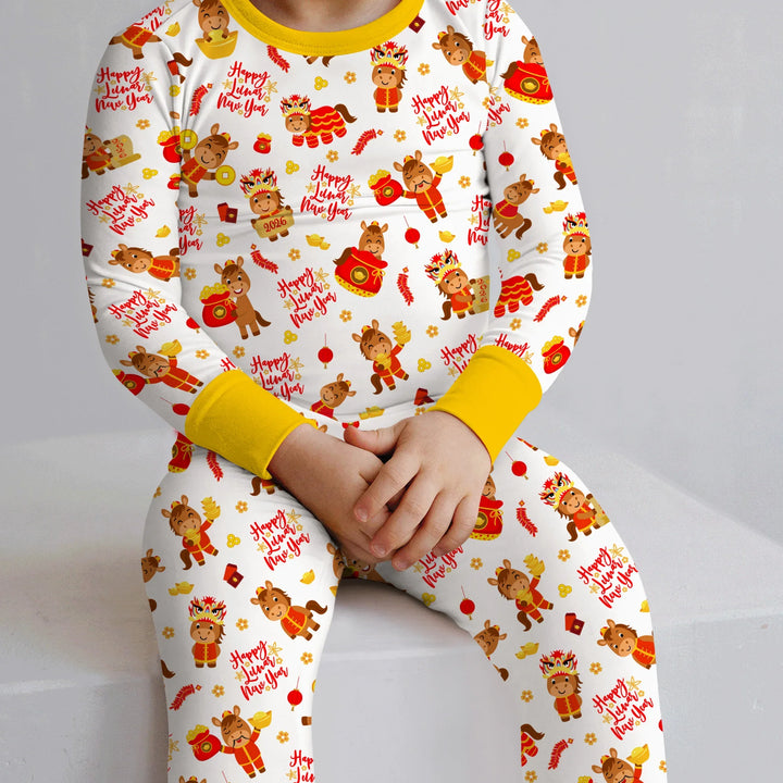 Year of the Horse Bamboo Two Piece Long Sleeve Pajama Set