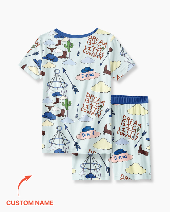 Litlle Cowboy Sis Bro Matching  Bamboo Two Piece Short Sleeve Shorts Pajama Set