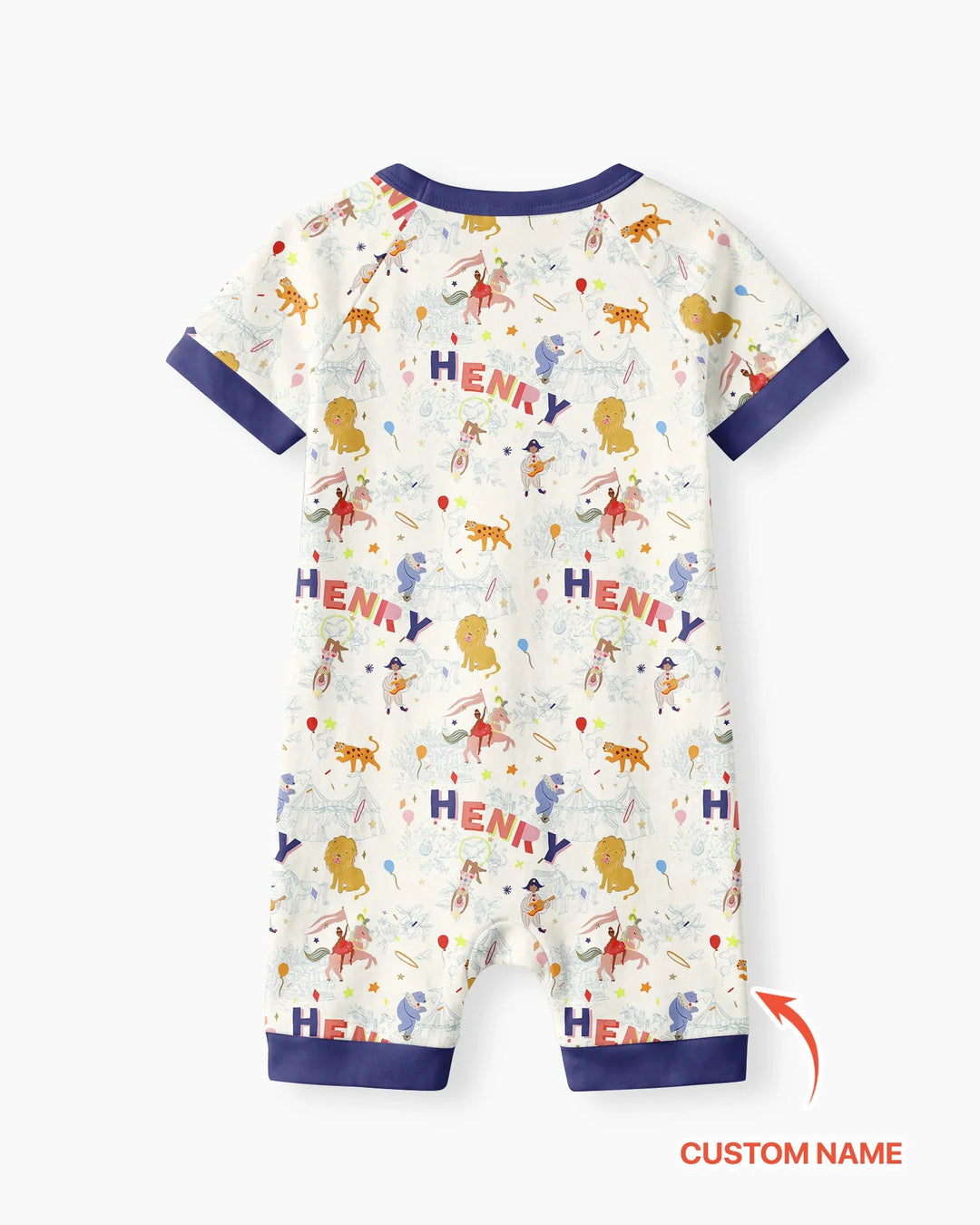 Custom Name Circus Toile Bamboo Shorty Zippy