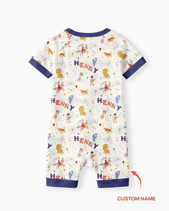 Custom Name Circus Toile Bamboo Shorty Zippy