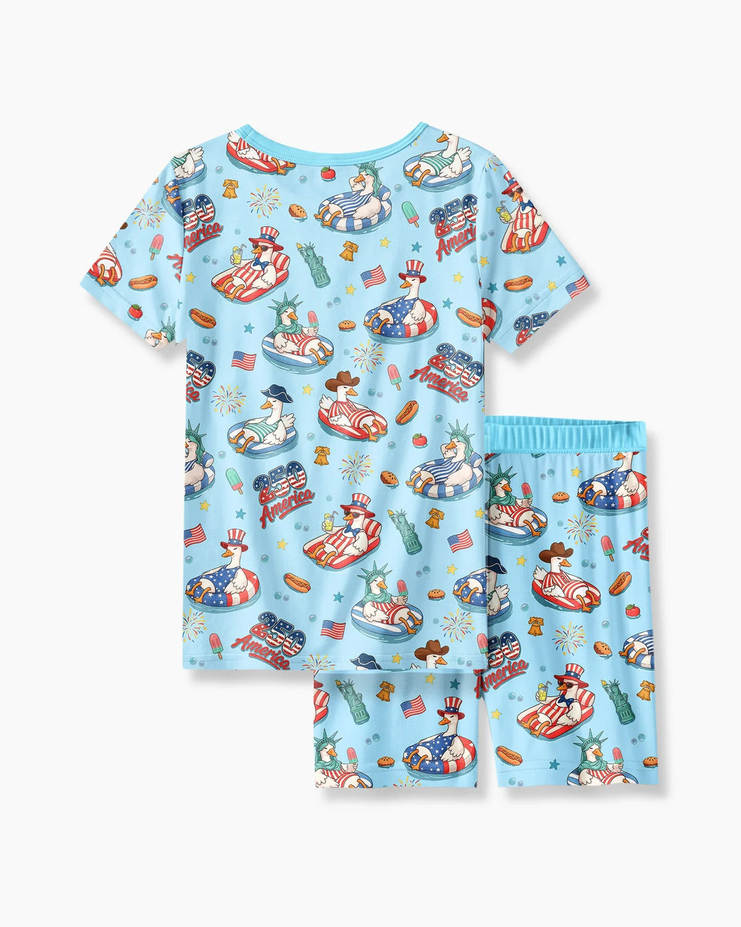 250 America Patriotic Goose Family Matching Bamboo Two Piece Short Sleeve Shorts Pajama Set