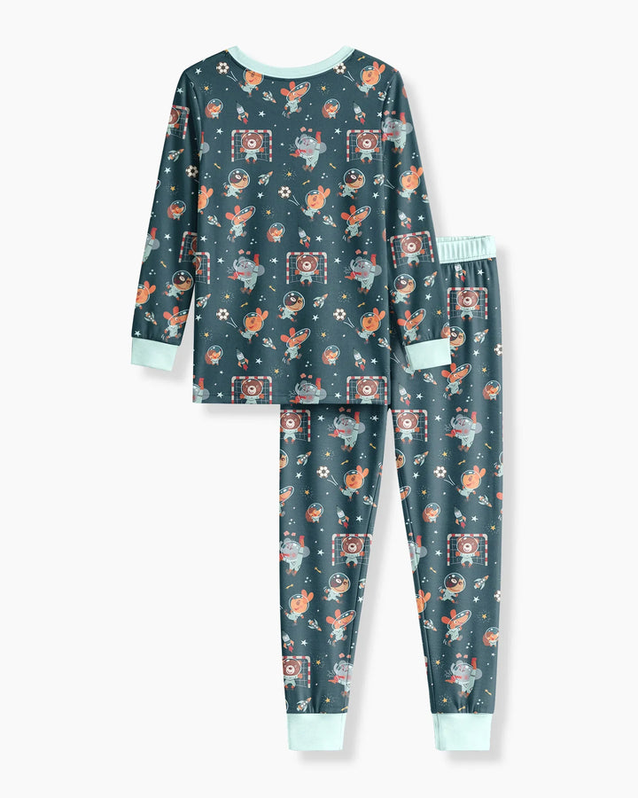 Space Soccer Bamboo Two Piece Long Sleeve Pajama Set