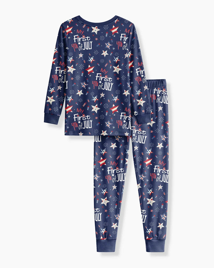 My First 4th of July Star Striped  Bamboo Two Piece Long Sleeve Pajama Set