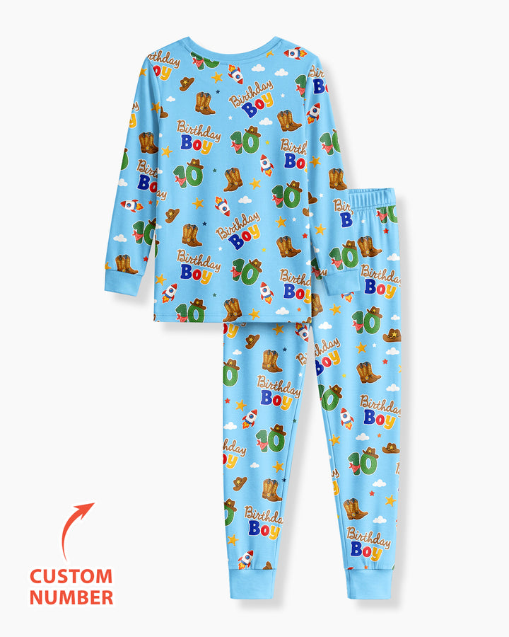 Custom Birthday Western Boy Bamboo Two Piece Long Sleeve Pajama Set