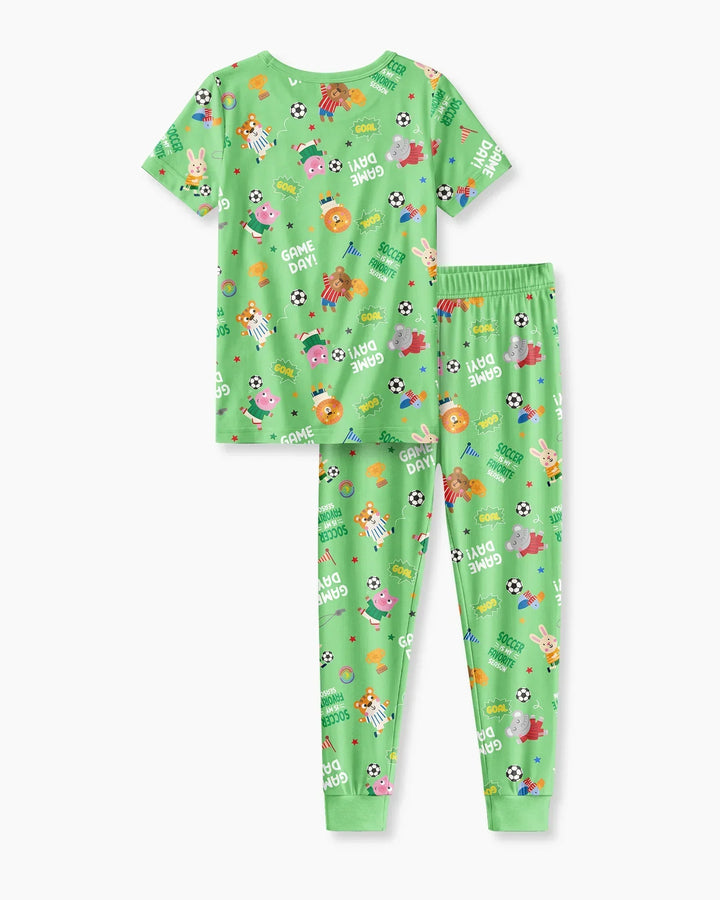 The World Cup Soccer Animals Bamboo Two Piece Short Sleeve Pajama Set