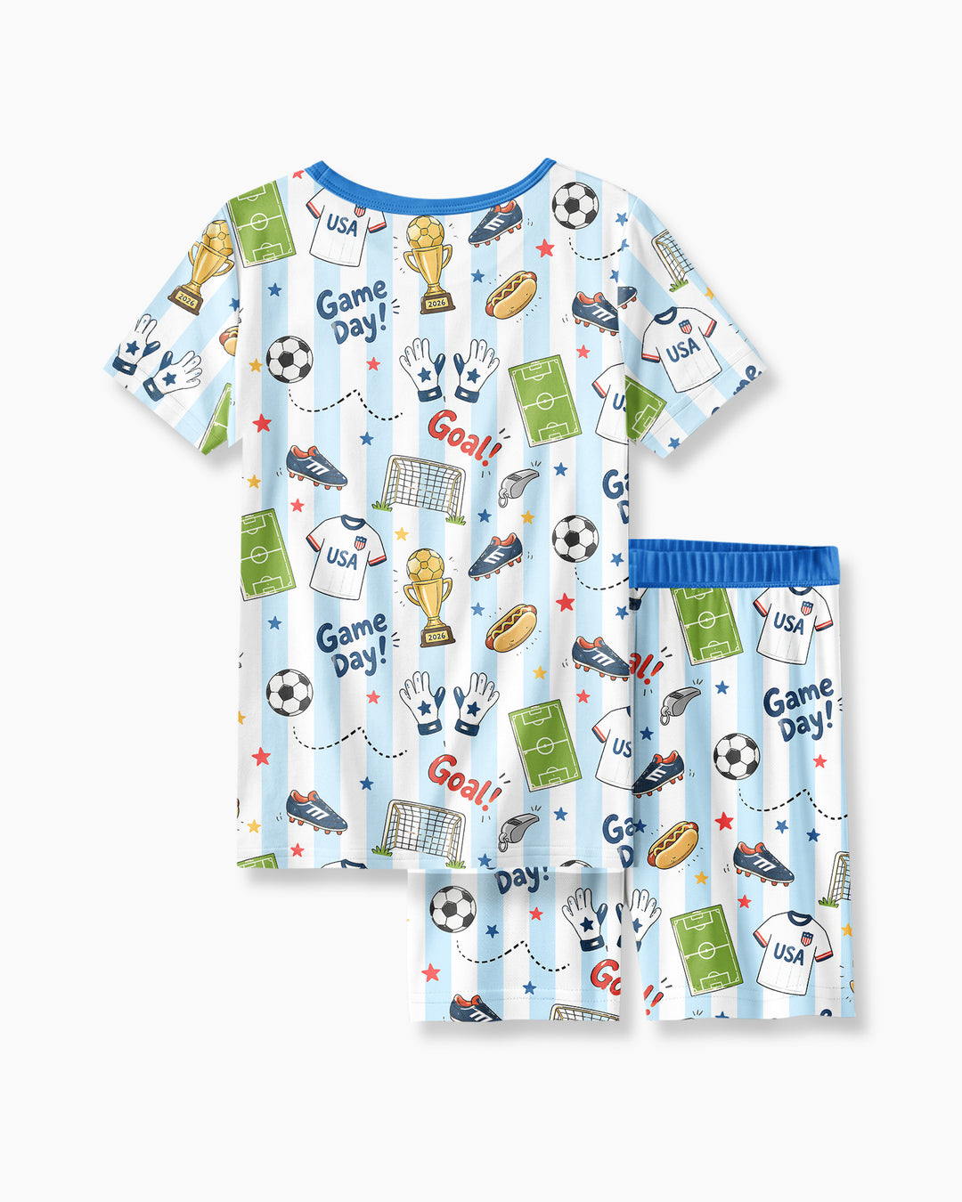 Striped Soccer Game Day Family Matching Bamboo Two Piece Short Sleeve Shorts Pajama Set