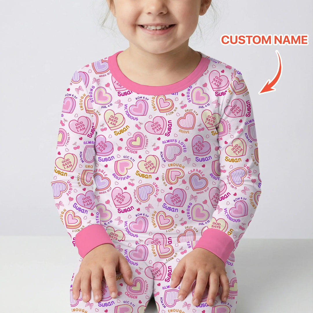 God Says I Am Sweet Heart Matching Mommy & Baby Bamboo Two Piece Long Sleeve Pajama Set