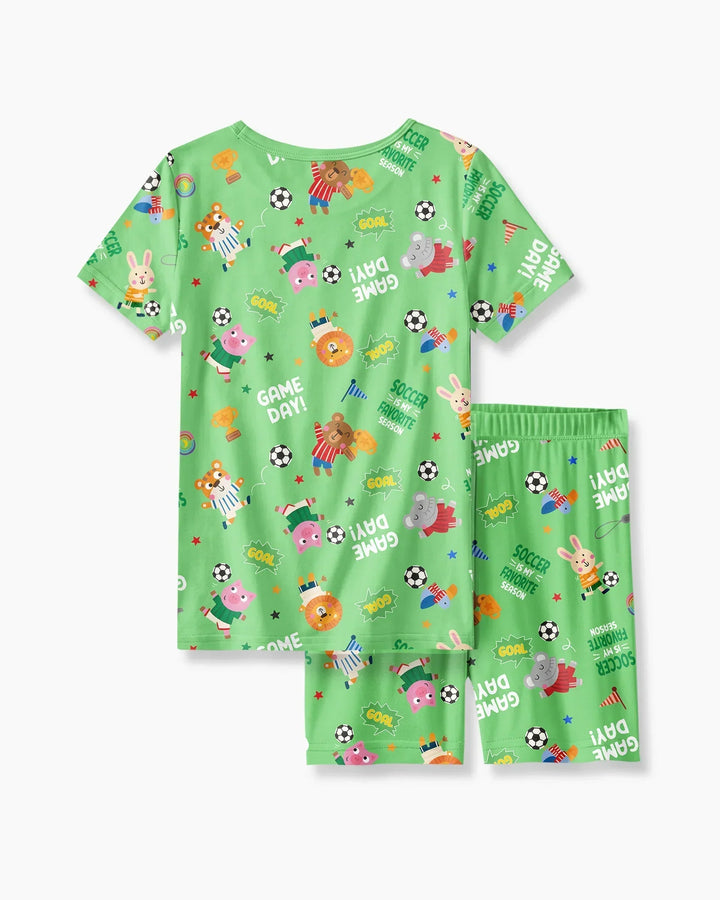 The World Cup Soccer Animals Bamboo Two Piece Short Sleeve Shorts Pajama Set