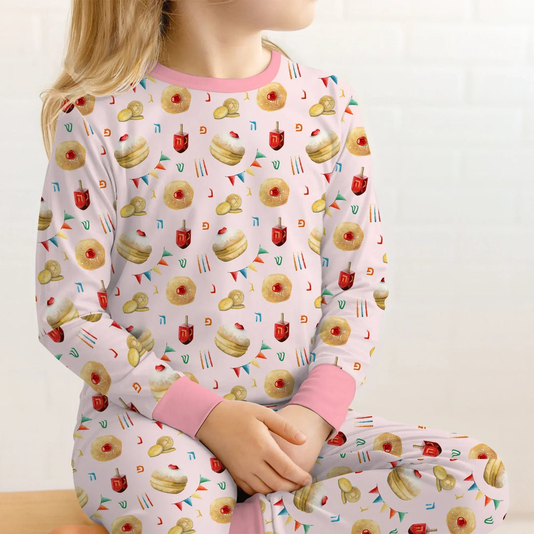 Hanukkah Donuts Two Piece Long Sleeve Pajama Set , Hanukkah Donuts Two Piece Long Sleeve Pajama Set - 12-18M / Blue
