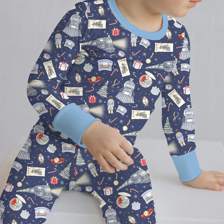Christmas Train Bamboo Two Piece Long Sleeve Pajama Set