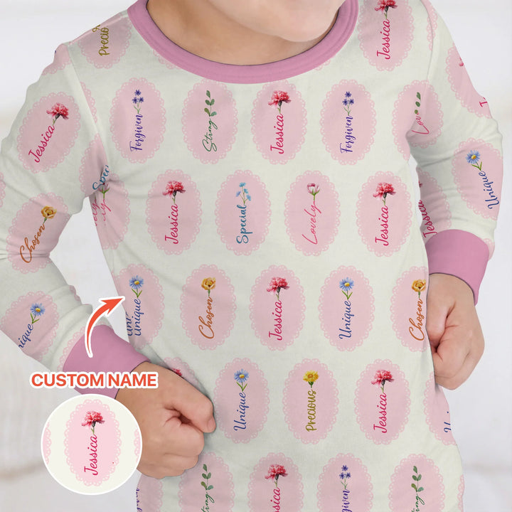 God Says I Am Birthmonth Flowers Custom Name Bamboo Two Piece Long Sleeve Pajama Set