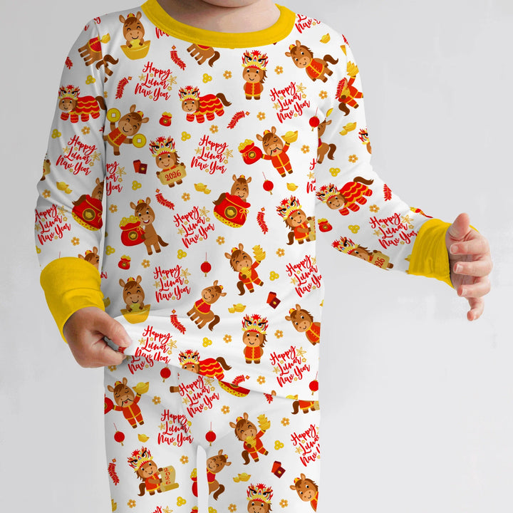 Year of the Horse Bamboo Two Piece Long Sleeve Pajama Set
